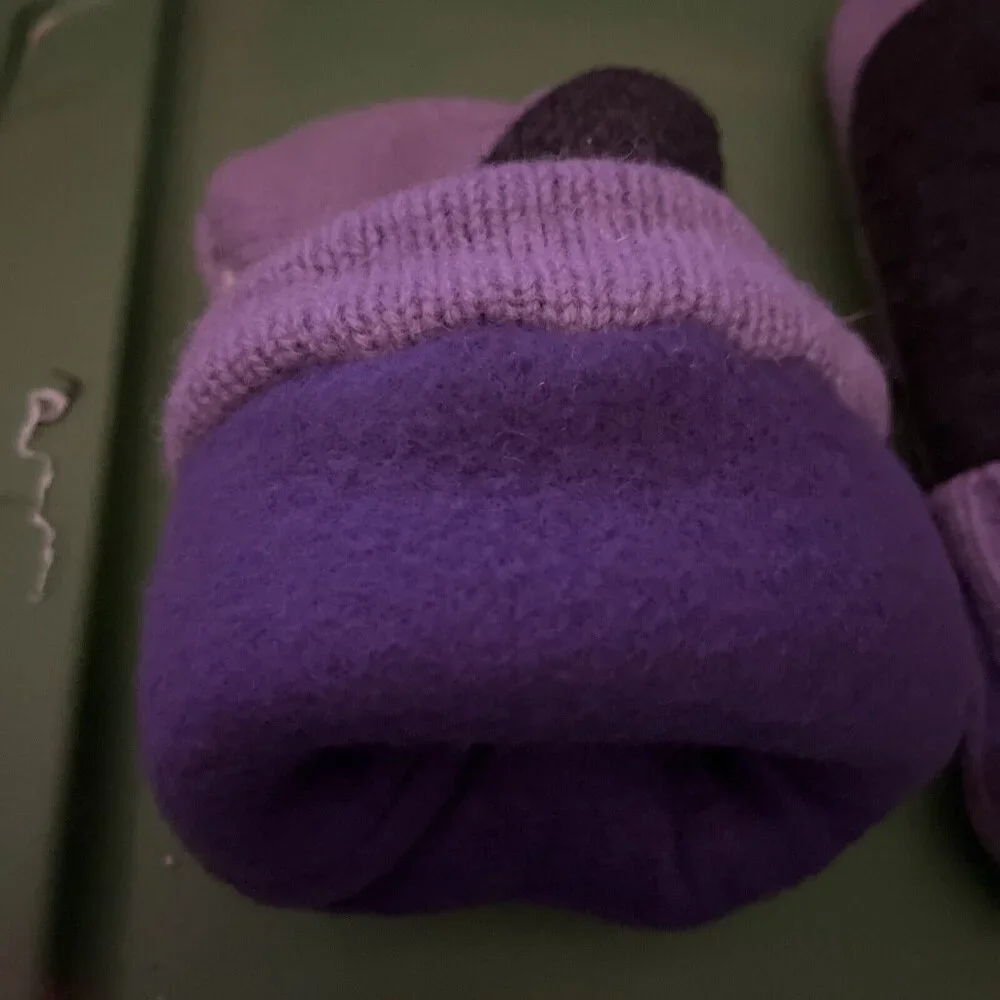 Purple & Grey Wool Bejeweled Women’s Drivers Mittens Medium